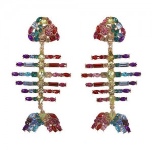 Colorful Fishbone Design High Fashion Women Statement Earrings