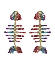 Colorful Fishbone Design High Fashion Women Statement Earrings