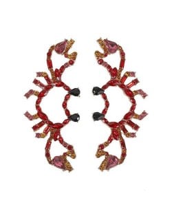 Rhinstone Red Crab Design Fashion Statement Costume Earrings