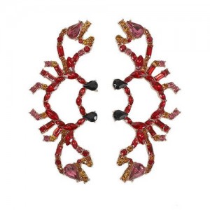 Rhinstone Red Crab Design Fashion Statement Costume Earrings