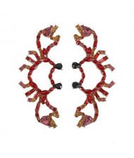 Rhinstone Red Crab Design Fashion Statement Costume Earrings