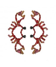 Rhinstone Red Crab Design Fashion Statement Costume Earrings