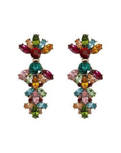 Glistening Colorful Gems Floral Pattern Costume Earrings