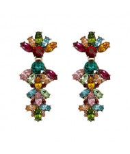Glistening Colorful Gems Floral Pattern Costume Earrings