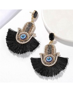 Magic Hand with Tassel Fashion Women Costume Earrings - Black