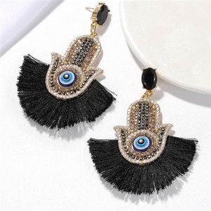 Magic Hand with Tassel Fashion Women Costume Earrings - Black