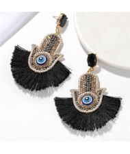 Magic Hand with Tassel Fashion Women Costume Earrings - Black