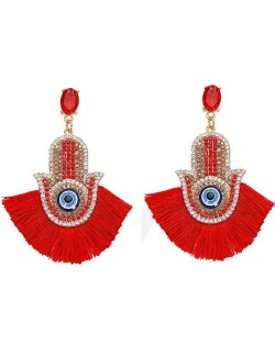 Magic Hand with Tassel Fashion Women Costume Earrings - Red