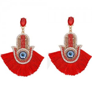 Magic Hand with Tassel Fashion Women Costume Earrings - Red
