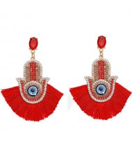 Magic Hand with Tassel Fashion Women Costume Earrings - Red