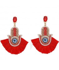 Magic Hand with Tassel Fashion Women Costume Earrings - Red