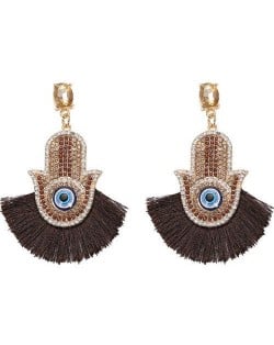 Magic Hand with Tassel Fashion Women Costume Earrings - Brown