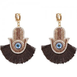 Magic Hand with Tassel Fashion Women Costume Earrings - Brown