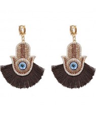 Magic Hand with Tassel Fashion Women Costume Earrings - Brown