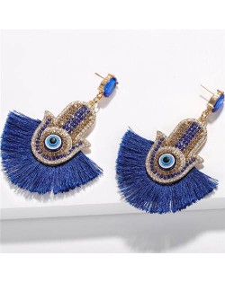 Magic Hand with Tassel Fashion Women Costume Earrings - Blue