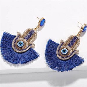 Magic Hand with Tassel Fashion Women Costume Earrings - Blue