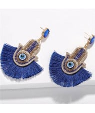 Magic Hand with Tassel Fashion Women Costume Earrings - Blue