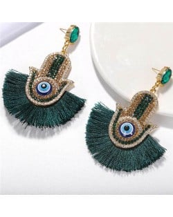 Magic Hand with Tassel Fashion Women Costume Earrings - Ink Green