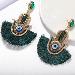 Magic Hand with Tassel Fashion Women Costume Earrings - Ink Green