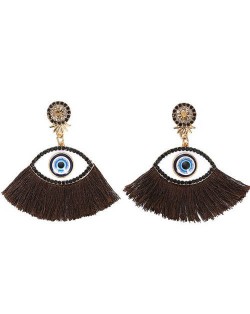Blue Eye Cotton Threads Tassel Design High Fashion Earrings - Brown
