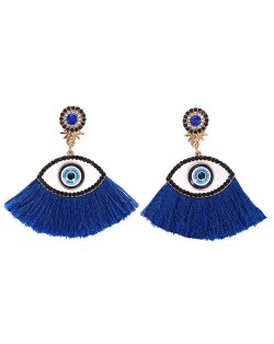 Blue Eye Cotton Threads Tassel Design High Fashion Earrings - Blue