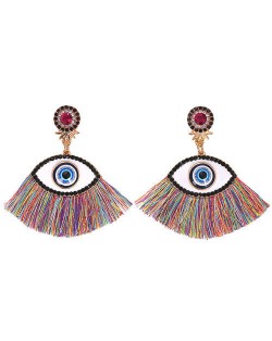 Blue Eye Cotton Threads Tassel Design High Fashion Earrings - Multicolor