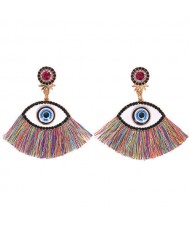 Blue Eye Cotton Threads Tassel Design High Fashion Earrings - Multicolor