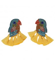Rhinstone Parrot with Tassel Design Fashion Costume Earrings - Yellow