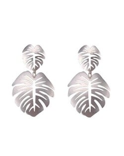 Oil-spot Glazed Hollow Leaves High Fashion Women Earrings - Silver
