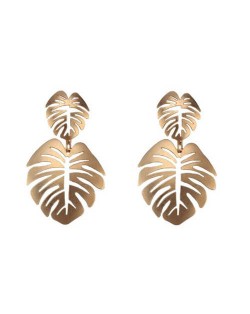 Oil-spot Glazed Hollow Leaves High Fashion Women Earrings - Golden