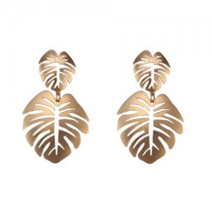 Oil-spot Glazed Hollow Leaves High Fashion Women Earrings - Golden
