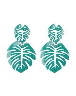 Oil-spot Glazed Hollow Leaves High Fashion Women Earrings - Green