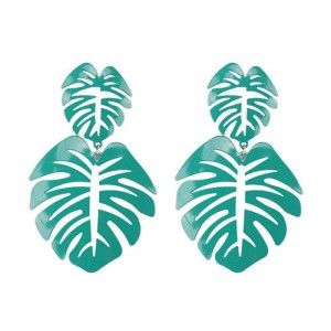 Oil-spot Glazed Hollow Leaves High Fashion Women Earrings - Green