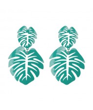 Oil-spot Glazed Hollow Leaves High Fashion Women Earrings - Green