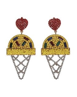 Mini Beads and Rhinestone Ice Cream Fashion Earrings - Yellow