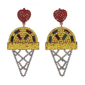 Mini Beads and Rhinestone Ice Cream Fashion Earrings - Yellow
