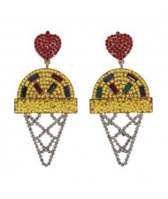 Mini Beads and Rhinestone Ice Cream Fashion Earrings - Yellow