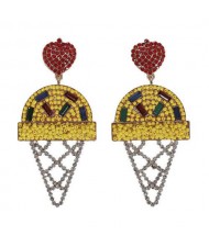 Mini Beads and Rhinestone Ice Cream Fashion Earrings - Yellow