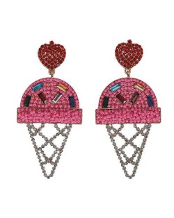 Mini Beads and Rhinestone Ice Cream Fashion Earrings - Pink