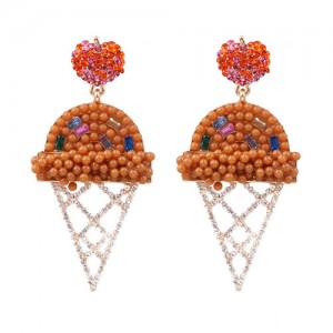 Mini Beads and Rhinestone Ice Cream Fashion Earrings - Multicolor
