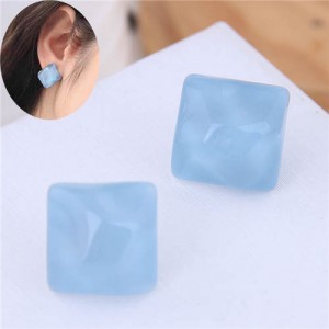 Solid Color Resin Square Design Women Fashion Earrings - Blue