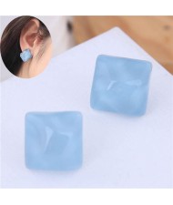Solid Color Resin Square Design Women Fashion Earrings - Blue