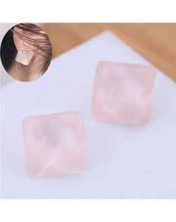 Solid Color Resin Square Design Women Fashion Earrings - Pink