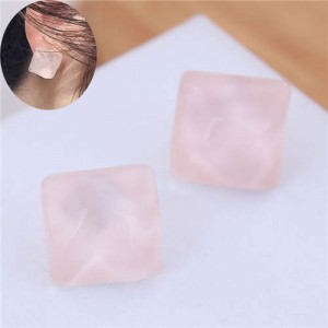 Solid Color Resin Square Design Women Fashion Earrings - Pink