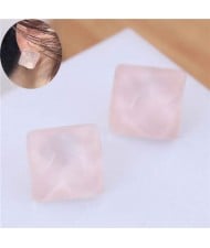 Solid Color Resin Square Design Women Fashion Earrings - Pink