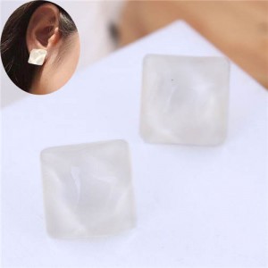 Solid Color Resin Square Design Women Fashion Earrings - White