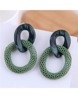 Connected Hoops Resin High Fashion Women Costume Earrings - Green