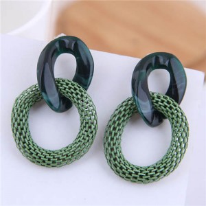 Connected Hoops Resin High Fashion Women Costume Earrings - Green