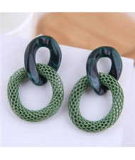 Connected Hoops Resin High Fashion Women Costume Earrings - Green