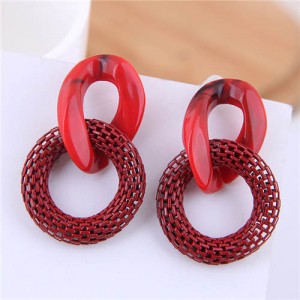 Connected Hoops Resin High Fashion Women Costume Earrings - Red